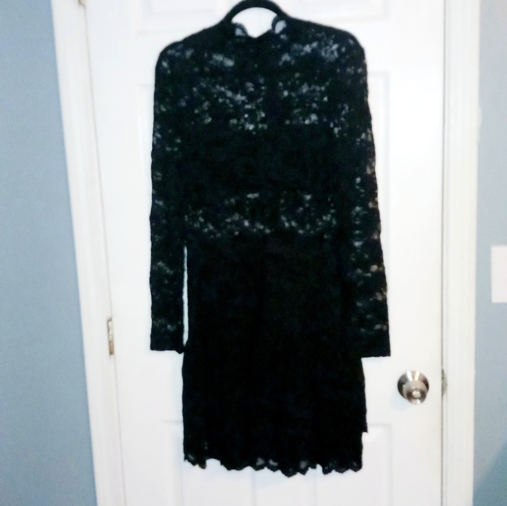Norstrom NWT Black Long Sleeve Lace Dress Size L